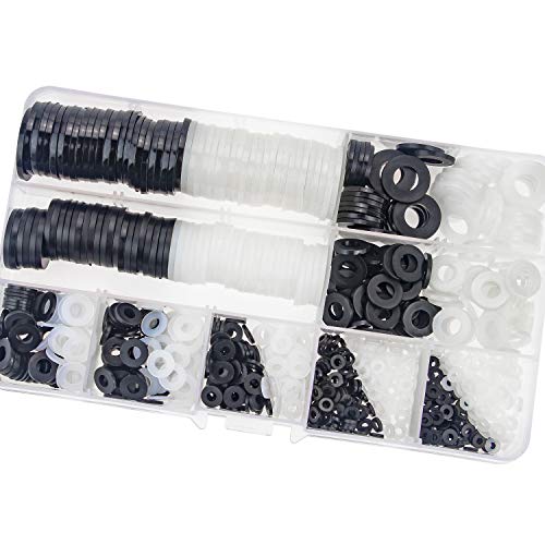 Nylon Flat Washer Assortment Set 800 Pieces, 9 Sizes - M2 M2.5 M3 M4 M5 M6 M8 M10 M12, (Black+White)(Not Rubber Washers)