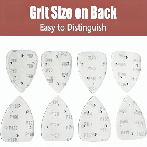 100 PCS Mouse Detail Sander Sandpaper 6 Holes, 400 Grit Hook and Loop Detail Sandpaper Aluminum 0xide Mouse Sanding Pads Triangular Sanding Sheets for Detail Mouse Sander - size: 6 Holes-400 Grit