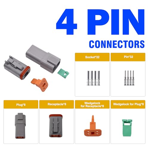 8 Set 4 Pin Deutsch DT Connector Kit, Waterproof Auto Wire Connector - style: 8 Sets 4 Pin