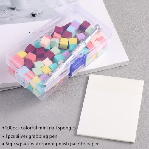 Fcozpjk 100PCS Soft Ombre Nail Sponge With Grabber Pen Polish Palette Paper - color: Colorful Sponges