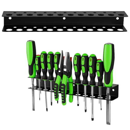 Screwdriver Organizer, Steel Screwdriver Holder, Heavy Duty Garage Tool Organizer Wall Mount for Pliers Utility Storage Rack for Workspace, Workshop, Shed with 23 Holes (2 Pack) - color: 2 Packs