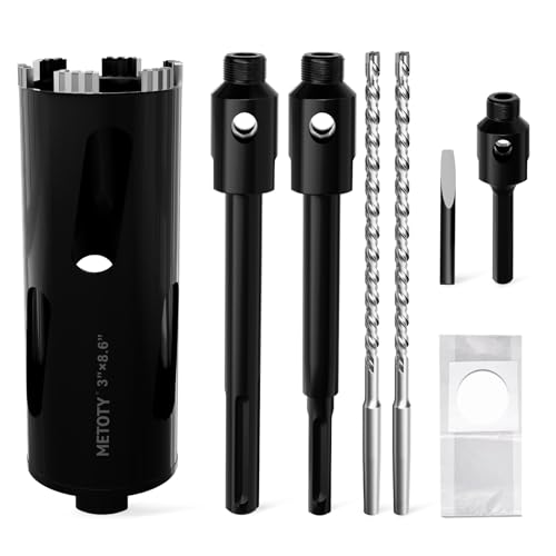 Diamond Core Drill Bit 3"(76mm) with Pilot Bit & Adapters (SDS Plus & Hex) – Upgraded Welded Segments, 8.6" Depth – for Concrete, Solid Brick, Hollow Brick, Masonry & More - size: (3"/76mm)