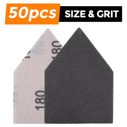 POLIWELL Silicon Carbide Sandpaper 50-Piece Pack 90mm x 65mm 180 Grit Triangle Sanding Sheets with Hook & Loop Fastening Replacement for Milwaukee M12 Orbital Detail Sander Accessories - size: 180 Grit