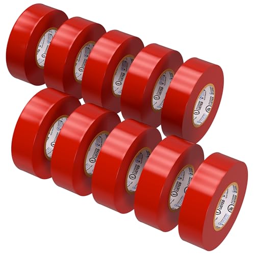OHLECTRIC Professional Grade Vinyl Electrical Tape (10 Pack) Red - 7 Mil Thick Flame-Retardant, Heat & Weather Resistant 3/4 Inch x 60 Feet | Ideal for Contractors & Electricians - size: 10 Roll, style: Red
