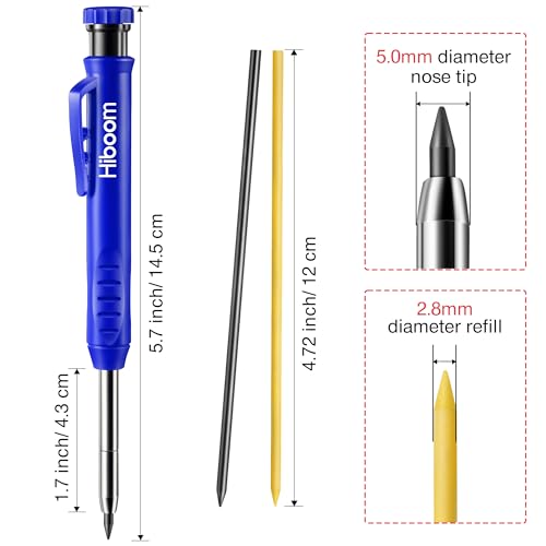 Hiboom 2 Pack Mechanical Deep Hole Carpenter Pencil, 14 Refills - color: Black, Blue
