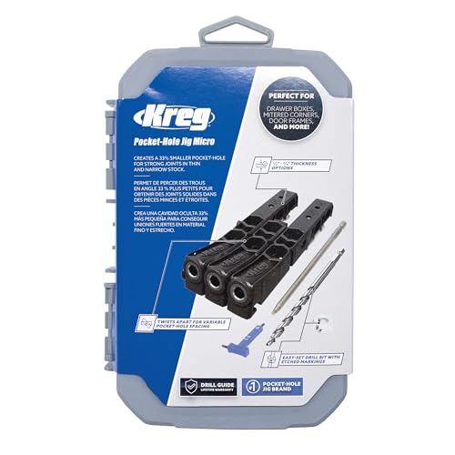 Kreg KPHJ230 - Kreg Pocket-Hole Jig Micro - Micro Jig for Thin Stock, Cabinets, Drawers & Repairs - 33% Smaller Holes - Create Micro Pocket Hole - For 1/2? & 3/4? Thick Materials