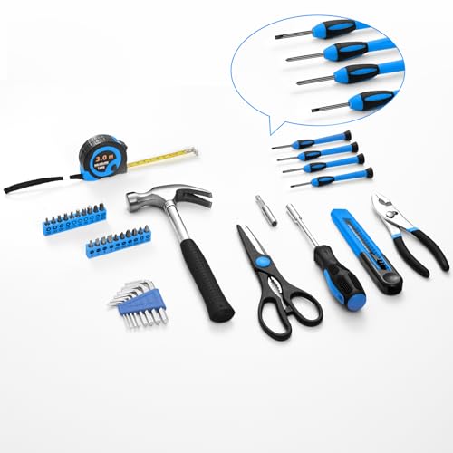 HANGYING 39-Piece Basic Household Tool Set with Toolbox Storage Case, Blue - color: Blue