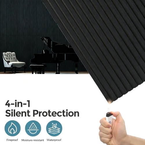 AKUMAX 4-Pack Wood Slat Acoustic Wall Panels, 23.6 x 23.6 in 3D Sound-Absorbing Panels for Walls & Ceilings, Fire-Retardant, FSC-Certified Materials, 15.5 Sq Ft, Black Oak - color: Black Oak