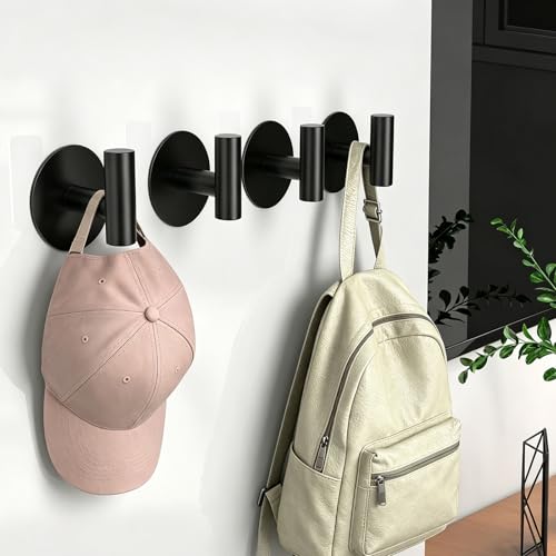Self-Adhesive Coat Hooks, Stainless Steel Heavy Duty Wall Hooks, Towel Hooks for Hanging Robes, Aprons, Coats and Hats in Bathrooms,Kitchens and Hotels(Black, 4 Pack) - color: Black, size: Adhesive "T" Shape- 4 Pack