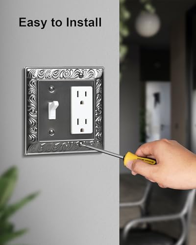 2-Pack Paisley Pattern Combo Toggle/Decorator Light Switch Cover Plate | Decorative Wall Outlet Cover Plate, Electrical Outlet Covers, Metal Wall Switch Plates and Outlet Covers, Antique Silver - color: Antique Silver, size: 1 Toggle/1 Decorator 2PK