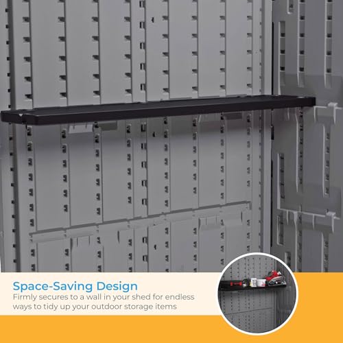 Suncast Horizontal or XL Vertical Shed Shelf Kit, Space Saving Shelving for Wall Mount Outdoor Storage Structures, 67" W x 10.25" D x 1.25" H, Black