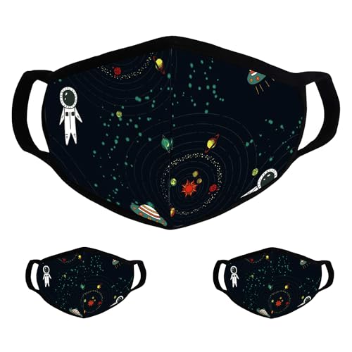 Cloth Face Mask for Women, Men - Reusable Fabric Masks with Nose Wire - color: 3 Pack Astronauts