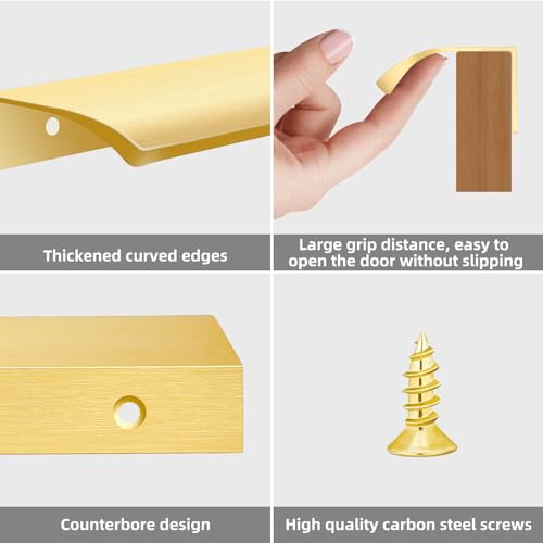 Malimali 10 Pack 11.81" Gold Edge Finger Pulls for Cabinets, Drawer Handles - color: Brushed Gold, size: 300mm/11.81" (10Pcs)