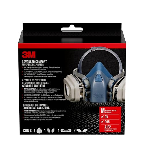 3M OV/P95 Advanced Comfort Reusable Respirator 7512P1-DC, Medium | 1-Facepiece, 1-pair of NIOSH-Approved 6001 Cartridges, 2-pairs of 5P71 Filters and 1-pair of 501 Retainers
