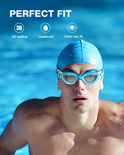 ZIONOR Swim Goggles, G1 SE Swimming Goggles Anti-Fog for Adult Men Women - color: B2-clear Lens Blue Frame