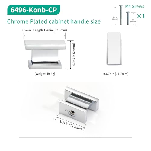 Chrome Plated Kitchen Rectangle Cabinet Knobs 1.49 Inch 10 Pack - color: Chrome Plated, size: 1.49"/38MM Single Hole