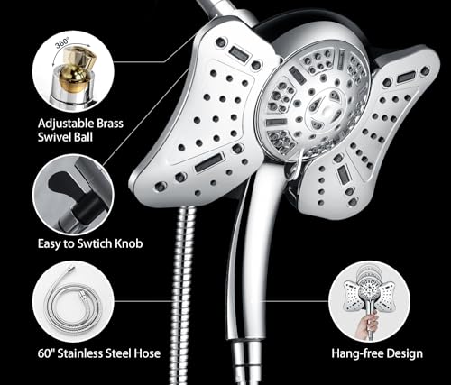 GRICH Shower Head with Handheld Spray - Dual High Pressure Showerhead - color: Chrome, size: 1.8 GPM