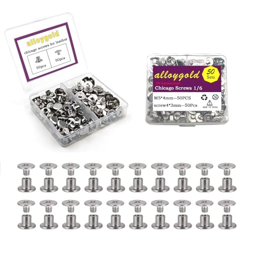 50 Sets M5*4 304 Stainless Steel Chicago Screw Kit Leather Rivets Screw Rivets Chicago Screw Buttons DIY Leather Trim3/16"x1/6" - color: 304 stainless steel, size: M5*4mm
