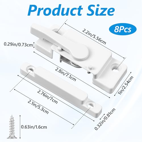 8 Pack Windows Sash Lock-Sliding Window Sash Locks for Single-Hung and Double-Hung Windows-White Cam Sash Locks for Vertical and Horizontal Sliding Windows ﻿