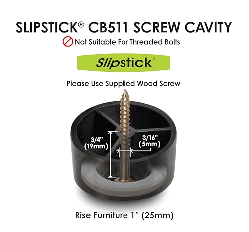 Slipstick CB511 1 Inch Tall Floor Protector Furniture Feet with Non Slip Rubber Grip (Set of 4) 2" Wide x 1" Height - Black Plastic - size: 1" Tall (4 Pack)