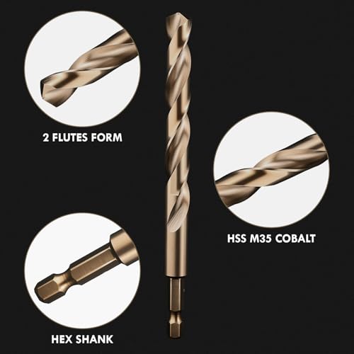 30Pcs(1/16"-1/2") Cobalt Drill Bit Set M35 HSS Jobber Length - size: 30pcs Hex Shank, 1/16"-1/2"