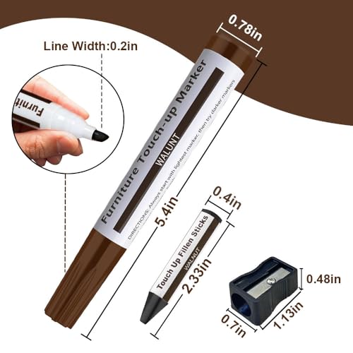 Furniture Repair Kit Wood Markers - 13 Markers & Wax Sticks with Sharpener