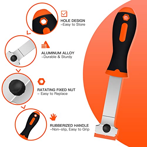 DEKEones Razor Blade Scraper, Long Handled Scraper Tool with 10 Extra Replacement Blades, Razor Scraper Remover for Cleaning Sticker, Paint, Caulk from Window, Car, Glass, Windshield, Stove - color: Orange-1pcs