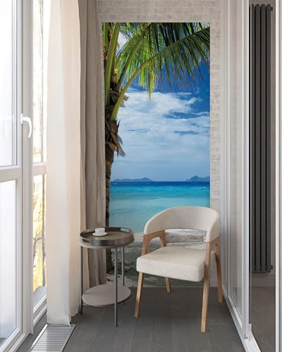 FLFK Tropical Beach Door Mural - Peel & Stick Removable Wallpaper (30.3x78.7 in, 2-Panels) | Split Left/Right Design - color: Mt2219, size: 30.3"x78.7"