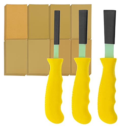 Dura-Gold Set of 3 Different Contour Hand Sanding File Block Sticks with 40 Sheet Hook & Loop Sandpaper Kit - Flat Convex Radius Profile Shapes - style: Flat