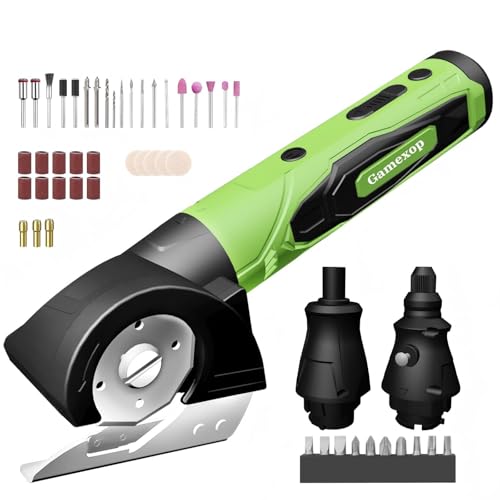 Cordless Electric Scissors, 4 in 1 Multifunctional Three floors Cardboard Box Cutter Screwdriver Set Cordless Rotary Tool Kit & LED Light for Cutting Fabric Engraving, Sanding, Polishing
