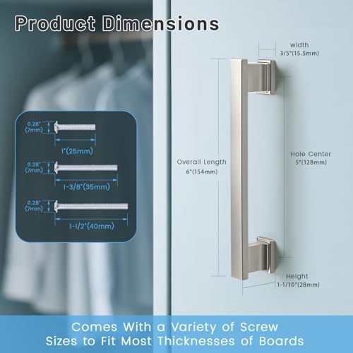 KNOBWELL 6 Pack Brushed Nickel Solid Cabinet Pulls 5 Inch(128mm) Hole Center Kitchen Cabinet Handles,Cabinet Hardware for Cupboard Drawer Pulls - color: Brushed Nickel, size: Hole Center：5 inch（128mm）
