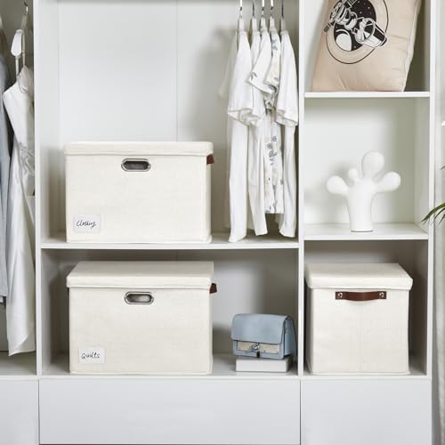 Roobyl 15" Fabric Storage Box with Lids, 3-Pack, White - color: White, size: Medium-15"