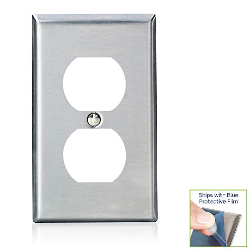 Leviton 84003-40 1-Gang Duplex Device Receptacle Wallplate, Standard Size, Device Mount, Stainless Steel (Pack of 2) - color: Stainless Steel, size: Pack of 2
