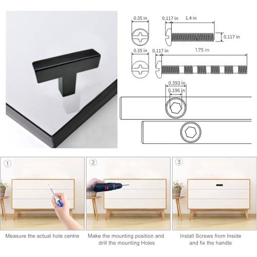 Cabinet Pulls Single Hole Cabinet Knobs, 10 Pack Square Matte Black T Bar Cabinet Handles Drawer Cabinet Knobs Cupboard Hardware Cabinet Handles, Stainless Steel Single Hole - size: Single Hole (0 inch Centers/0mm)