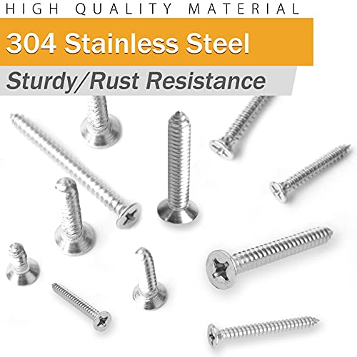 VIGRUE Stainless Steel Wood Screws Assortment Kit, #4#6#8#10#12 Phillips Pan Head Sheet Metal Screws Self Tapping Screws Set, 450Pcs - style: 450Pcs Pan Head #4#6#8#10#12