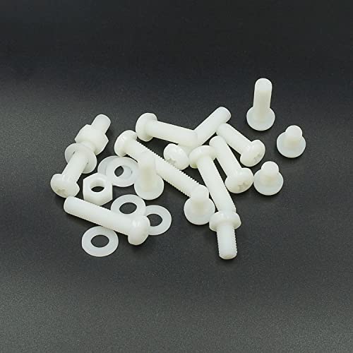 Metric M8 Phillips Pan Head Nylon Screws Nuts Flat Washers Assortment Kit, Screws Length:10mm to 40mm(White) - size: M8