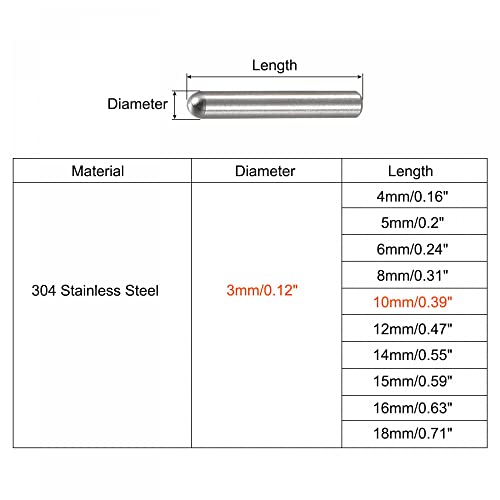 uxcell 3x10mm Dowel Pins, 50pcs 304 Stainless Steel Round Head Flat Chamfered End Dowel Pin Bunk Bed Pins Shelf Pegs Support Shelves Fasten Elements - size: 3x10mm