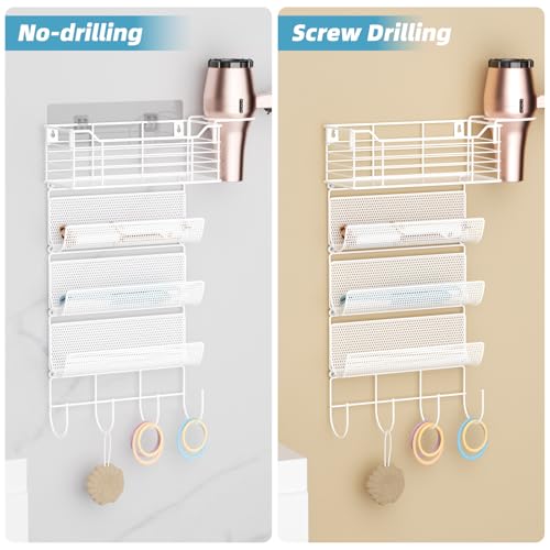 4 Tier Hair Tool Organizer Wall Mount, curling iron holder Basket, White - color: 5 Tiers White