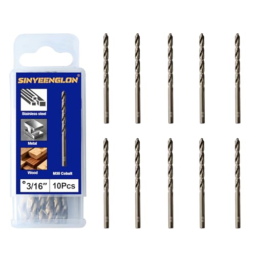 3/16 Cobalt Drill Bit for Metal and Hard Steel(10Pcs),M35 High Speed Steel Twist Jobber Metal Drill Bits,with Index Storage Case - size: 3/16 in (10 pcs)