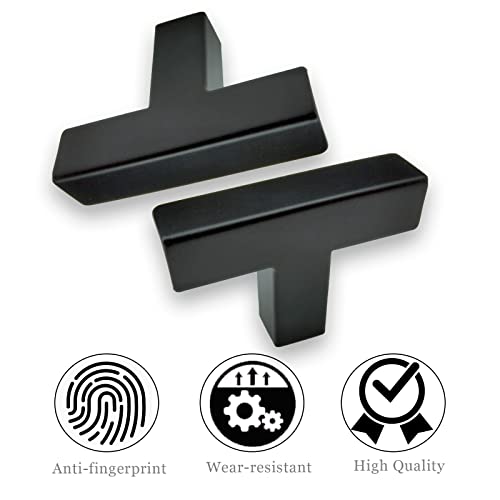 5 Pack Square Matte Black T Bar Cabinet Handles, Stainless Steel Single Hole Cabinet Knobs - size: Single Hole (0 inch Centers/0mm)