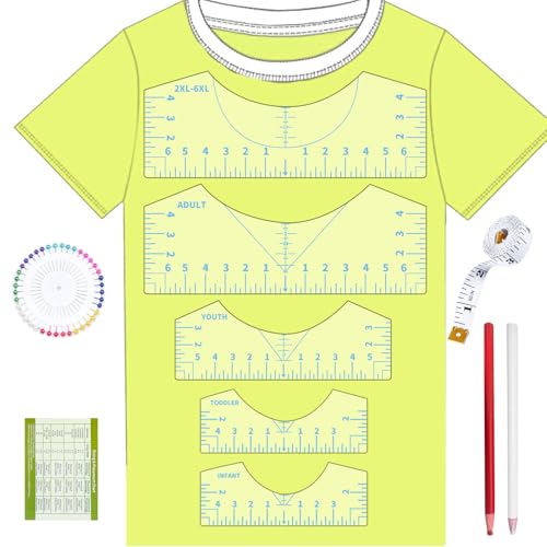 5Pack Tshirt Ruler Guide for Vinyl Alignment, T Shirt Rulers to Center Designs, PVC Measurement Template, Sewing Supplies Accessories Tools for Cricut Heat Press Transfer Vinyl （Blue） - style: Tshirt Ruler-5-Blue