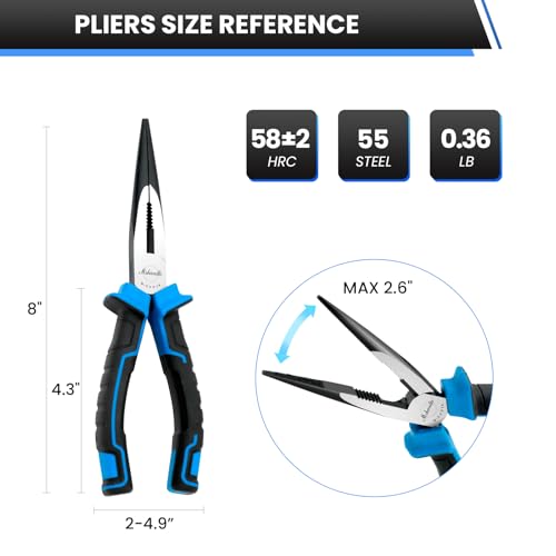 Needle Nose Pliers, mshandto 8" Long Nose Pliers for Wire Bending, High Carbon Steel Needle Nose Plier, Serrated Jaw Pliers for Jewelry Making, Electronics Repair, Object Grasping, Craft Making - size: 8"-1Pack-TPR