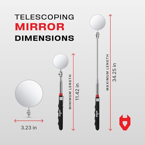 NoCry Heavy Duty Telescoping Inspection Mirror — 30in Extendable Reach - style: Telescoping Inspection Mirror