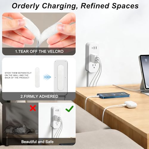 Electrical Outlet Extender Stick - Features USB-A, USB-C and 2 AC Outlets, Extends 22"-34", Rotates 180° Access Hard-to-Reach Outlets, Wall Plug Power Socket Expander Nightstands, Sofa, Desks and More - color: Off White
