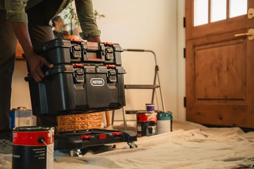 Keter Stack-n-Roll 3-Piece Rolling Tool Storage System – Includes Dolly, Tool Box & Deep Power Tool Case | Modular Mobile Tool Organizer | Stackable Design for Garage, Jobsite & Workshop - color: Black/Red, size: 3PC with Dolly
