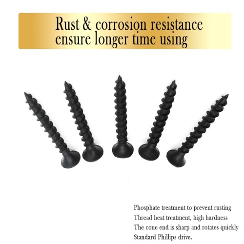#7 x 1-3/8" Phillips Bugle Head Coarse Thread Sharp Point Drywall Screw, Self Tapping Wood Screws with Black Phosphate Coated, Ideal Screw for Drywall, Wood and Sheetrock, 90 Pieces - size: #7 x 1-3/8-Inch