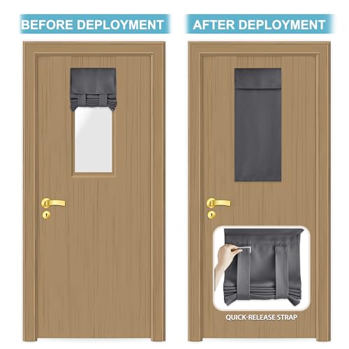 RYB HOME Classroom Door Window Cover Lockdown Shades Blackout, No Drill - color: Grey, size: 12"W x 30"L (Pack of 1)
