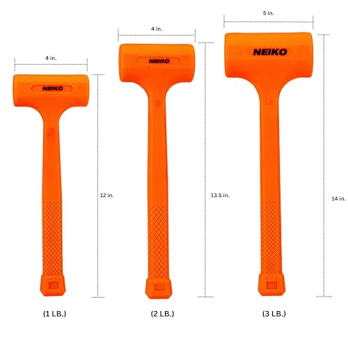 NEIKO 02888A Dead Blow Hammer Set, 3pc Neon Orange Deadblow Mallet, 1lb, 2lb, 3lb Hammers, Spark and Rebound Resistant, Unibody Molded, Checkered Grip - size: 3 Piece Set, style: Dead Blow