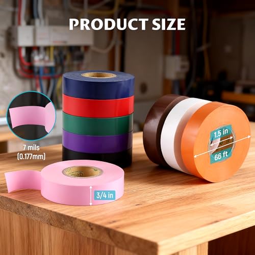 Lichamp 20-Pack Colored Electrical Tape Waterproof, 3/4 in x 66ft, UL/CSA