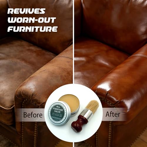 Furniture Salve for Leather - Leather Furniture Repair Salve, Made with Mink Oil, Beeswax, Protects, Softens Restores and Leather Shoes, Boots, Bags, Furniture - 5.3Oz